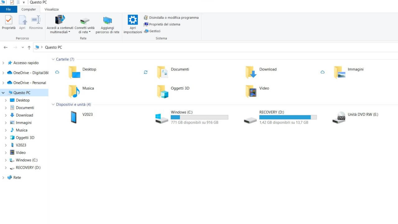 Ripristino Windows 10, verifica spazio memoria